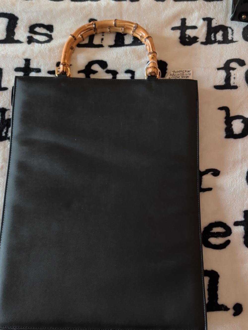 Bloomingdale's Black Tote with Bamboo Top Handle